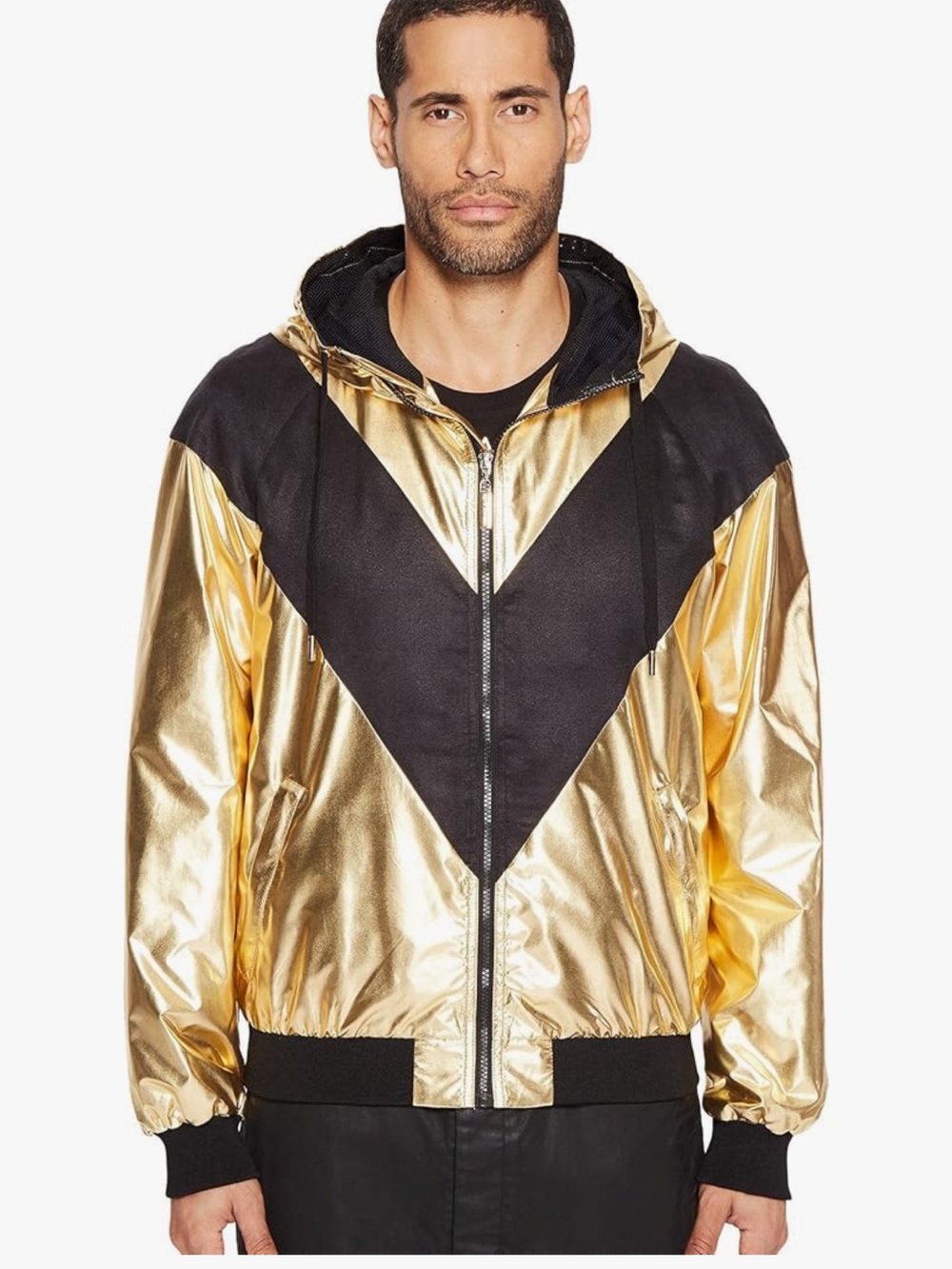 Versace Jeans Collection Gold and Black Hooded Windbreaker Jacket
